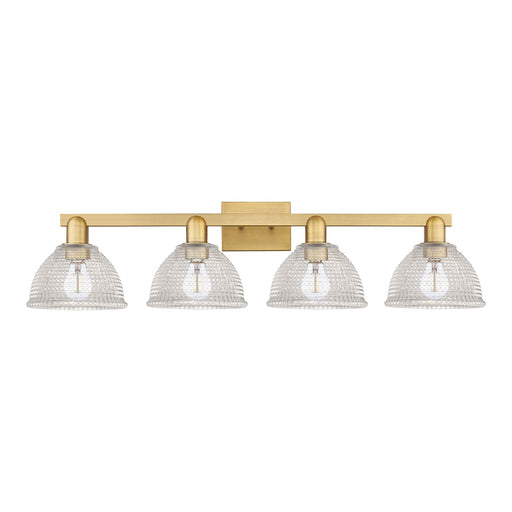 Innovations Arietta 35in 4-Light Bath Vanity Light | Industrial Brushed Brass Steel and Clear Glass | Bathroom Vanity Above Mirror | Model 716-4W-BB-G422