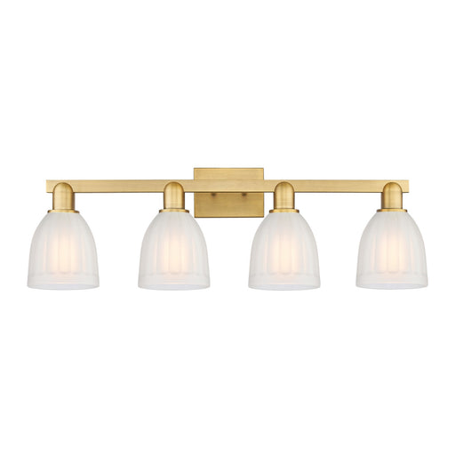 Innovations Brookfield 33in 4-Light Bath Vanity | Industrial Brushed Brass Steel and White Frosted Ribbed Glass | Bathroom Vanity | Model 716-4W-BB-G441