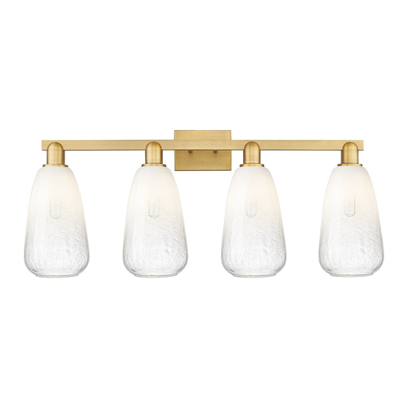 Innovations Brookhaven Almond 33in 4-Light Bath Vanity Light | Industrial Brushed Brass and Opal Glass | Bathroom Vanity | Model 716-4W-BB-G480-6OP