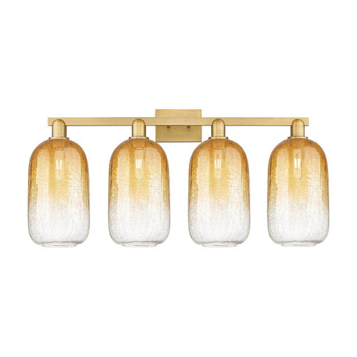 Innovations Brookhaven Cloche 34in 4-Light Bath Vanity | Industrial Brushed Brass Steel and Amber Glass | Bathroom Vanity Light | Model 716-4W-BB-G482-7AM