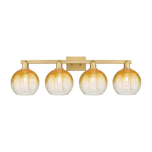 Innovations Brookhaven Globe 35in 4-Light Bath Vanity Light | Industrial Brushed Brass and Amber Glass | Damp Rated Bathroom | Model 716-4W-BB-G483-8AM