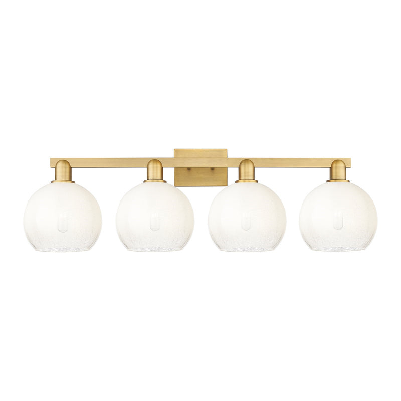 Innovations Brookhaven Globe 35in 4-Light Bath Vanity Light | Industrial Brushed Brass and Opal Glass | Bathroom Vanity | Model 716-4W-BB-G483-8OP