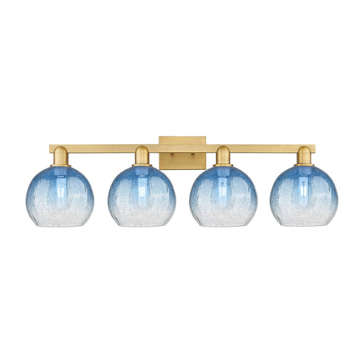 Innovations Brookhaven Globe 35in 4-Light Bath Vanity Light | Industrial Brushed Brass and Sapphire Blue Glass | Kitchen & | Model 716-4W-BB-G483-8SB
