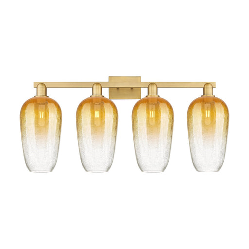 Innovations Brookhaven Flute 34in 4-Light Bath Vanity | Industrial Brushed Brass Steel and Amber Glass | Bathroom Vanity | Model 716-4W-BB-G484-7AM