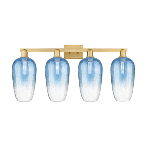Innovations Brookhaven Flute 34in 4-Light Bath Vanity Light | Industrial Brushed Brass Steel and Sapphire Blue Glass | Bathroom | Model 716-4W-BB-G484-7SB