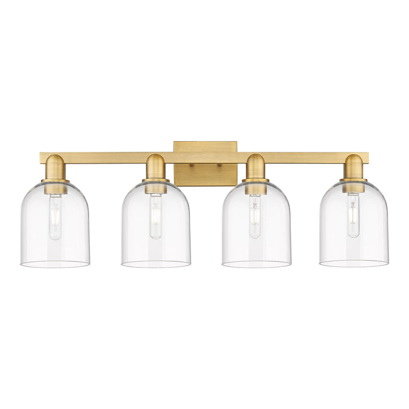 Innovations Bella 33in 4-Light Bath Vanity Light | Industrial Brushed Brass Steel and Clear Glass | Bathroom Vanity | Model 716-4W-BB-G558-6CL
