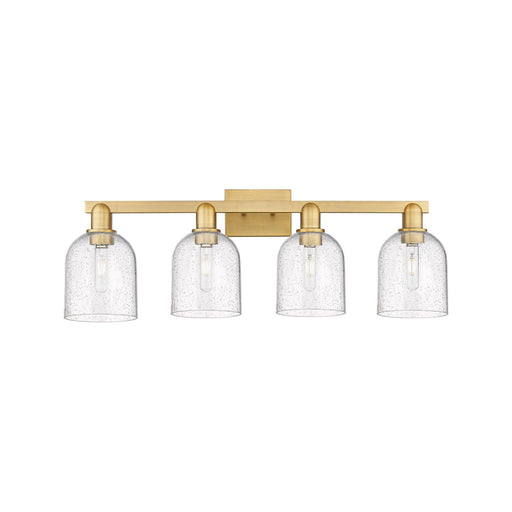 Innovations Bella 33in 4-Light Bath Vanity Light | Industrial Brushed Brass Steel and Seedy Bell Glass | Damp-Rated Bathroom | Model 716-4W-BB-G558-6SDY