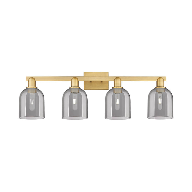 Innovations Bella 33in 4-Light Bath Vanity Light | Brushed Brass Steel and Light Smoke Glass | Bathroom Vanity | 32.5 x 11.25 in | Model 716-4W-BB-G558-6SM