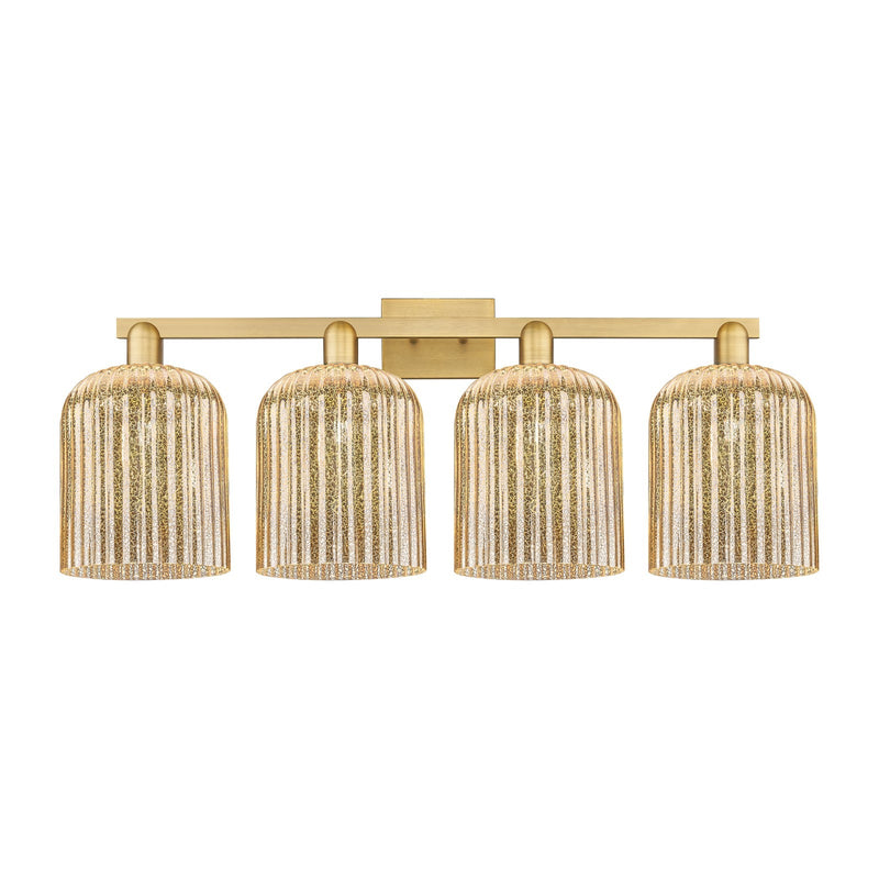 Innovations Bridal Veil 35in 4-Light Bath Vanity | Industrial Brushed Brass and Mercury Ribbed Glass | Bathroom Vanity & Powder | Model 716-4W-BB-G559-8ME