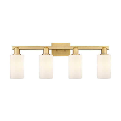 Innovations Clymer 31in 4-Light Bath Vanity Light | Industrial Brushed Brass and Matte White Glass | Bathroom Vanity | Model 716-4W-BB-G801
