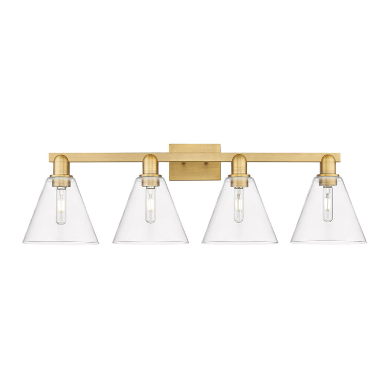 Innovations Berkshire Glass 35in 4-Light Bath Vanity Light | Industrial Brushed Brass and Clear Cone Glass | Bathroom Vanity | Model 716-4W-BB-GBC-82