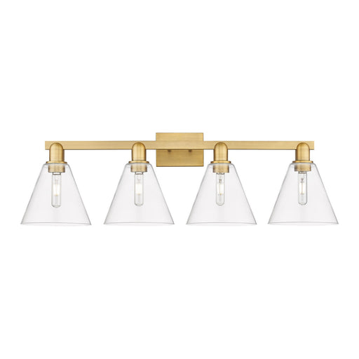 Innovations Berkshire Glass 35in 4-Light Bath Vanity Light | Industrial Brushed Brass and Clear Cone Glass | Bathroom Vanity | Model 716-4W-BB-GBC-82