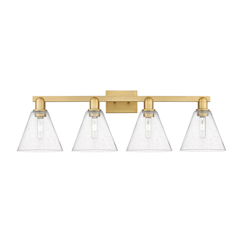 Innovations Berkshire Glass 35in 4-Light Bath Vanity | Industrial Brushed Brass Steel and Seedy Glass | Bathroom Vanity Light | Model 716-4W-BB-GBC-84