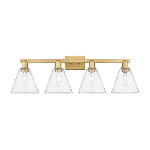 Innovations Berkshire Glass 35in 4-Light Bath Vanity | Industrial Brushed Brass Steel and Seedy Glass | Bathroom Vanity Light | Model 716-4W-BB-GBC-84