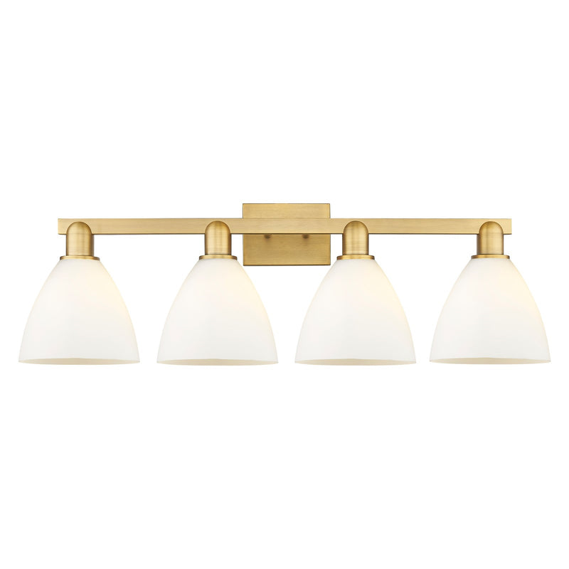 Innovations Bristol 35in 4-Light Bath Vanity Light | Industrial Brushed Brass and Matte White Glass | Damp-Rated Bathroom Vanity | Model 716-4W-BB-GBD-751