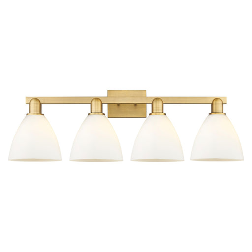 Innovations Bristol 35in 4-Light Bath Vanity Light | Industrial Brushed Brass and Matte White Glass | Damp-Rated Bathroom Vanity | Model 716-4W-BB-GBD-751