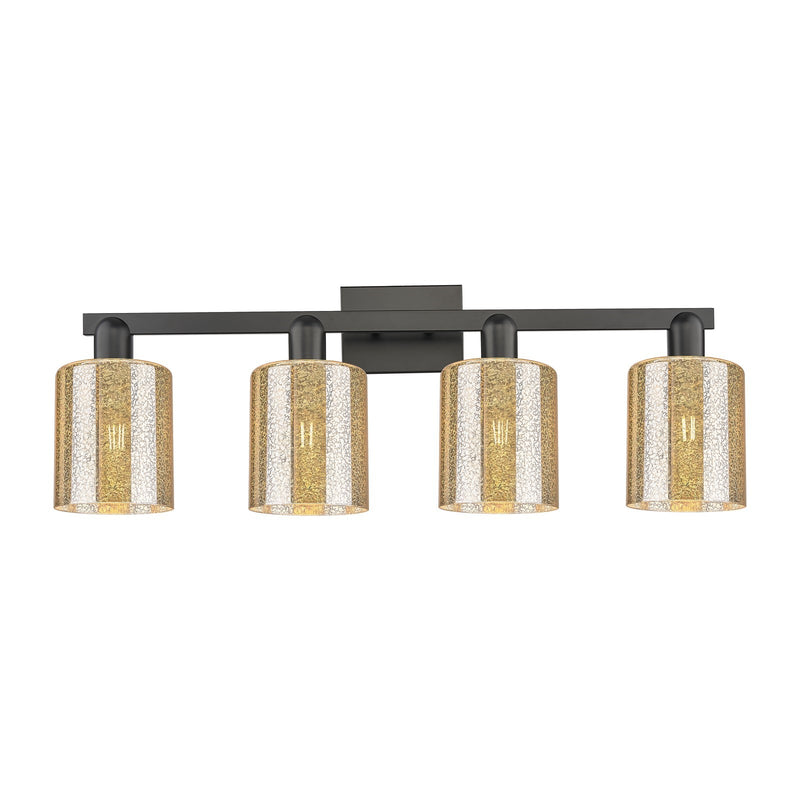 Innovations Cobbleskill 32in 4-Light Bath Vanity Light | Industrial Matte Black Steel and Mercury Glass | Bathroom Vanity | Model 716-4W-BK-G116
