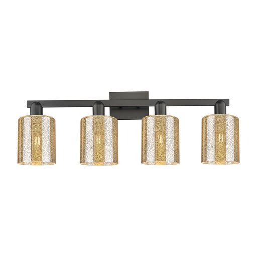 Innovations Cobbleskill 32in 4-Light Bath Vanity Light | Industrial Matte Black Steel and Mercury Glass | Bathroom Vanity | Model 716-4W-BK-G116
