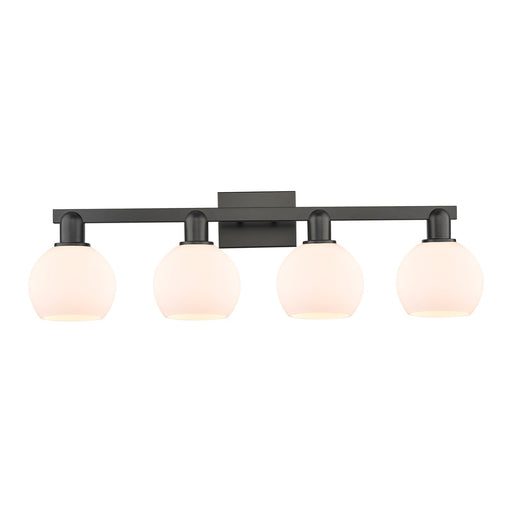 Innovations Athens 33in 4-Light Bath Vanity Light | Industrial Matte Black Steel and Matte White Glass | Bathroom Vanity | Model 716-4W-BK-G121-6