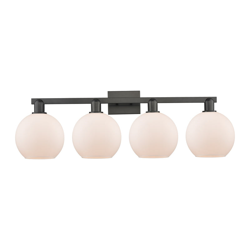 Innovations Athens 35in 4-Light Bath Vanity Light | Industrial Matte Black Steel and Matte White Glass | Bathroom Vanity | Model 716-4W-BK-G121-8