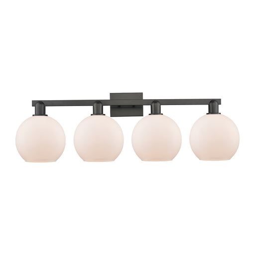 Innovations Athens 35in 4-Light Bath Vanity Light | Industrial Matte Black Steel and Matte White Glass | Bathroom Vanity | Model 716-4W-BK-G121-8