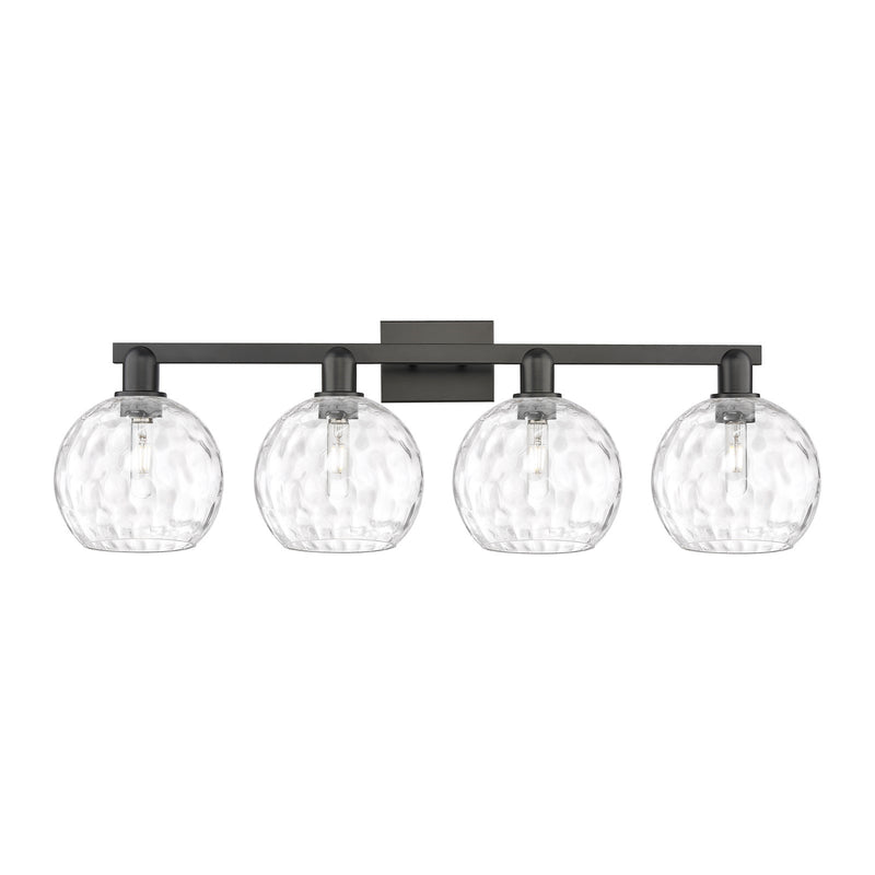 Innovations Athens 35in 4-Light Bath Vanity Light | Industrial Matte Black Steel and Clear Water Glass | Bathroom Vanity | Model 716-4W-BK-G1215-8