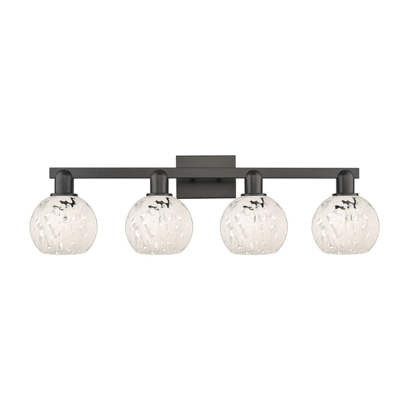 Innovations Lighting Arcadia 33in 4-Light Bath Vanity | Industrial Matte Black Steel and White Mouchette Glass | Bathroom | Model 716-4W-BK-G1216-6WM