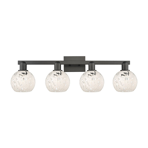 Innovations Lighting Arcadia 33in 4-Light Bath Vanity | Industrial Matte Black Steel and White Mouchette Glass | Bathroom | Model 716-4W-BK-G1216-6WM