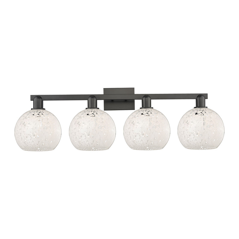 Innovations Lighting White Mouchette 35in 4-Light Bath Vanity | Industrial Modern Matte Black Steel and White Glass | Bathroom | Model 716-4W-BK-G1216-8WM