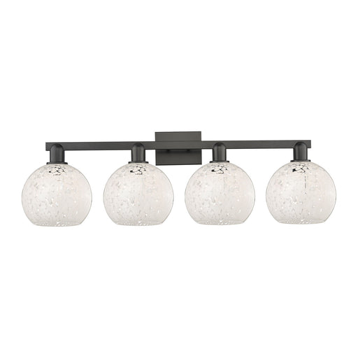 Innovations Lighting White Mouchette 35in 4-Light Bath Vanity | Industrial Modern Matte Black Steel and White Glass | Bathroom | Model 716-4W-BK-G1216-8WM