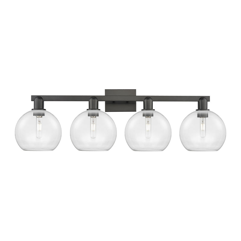 Innovations Athens 35in 4-Light Bath Vanity Light | Industrial Matte Black Steel and Clear Glass | Bathroom Vanity | Model 716-4W-BK-G122-8