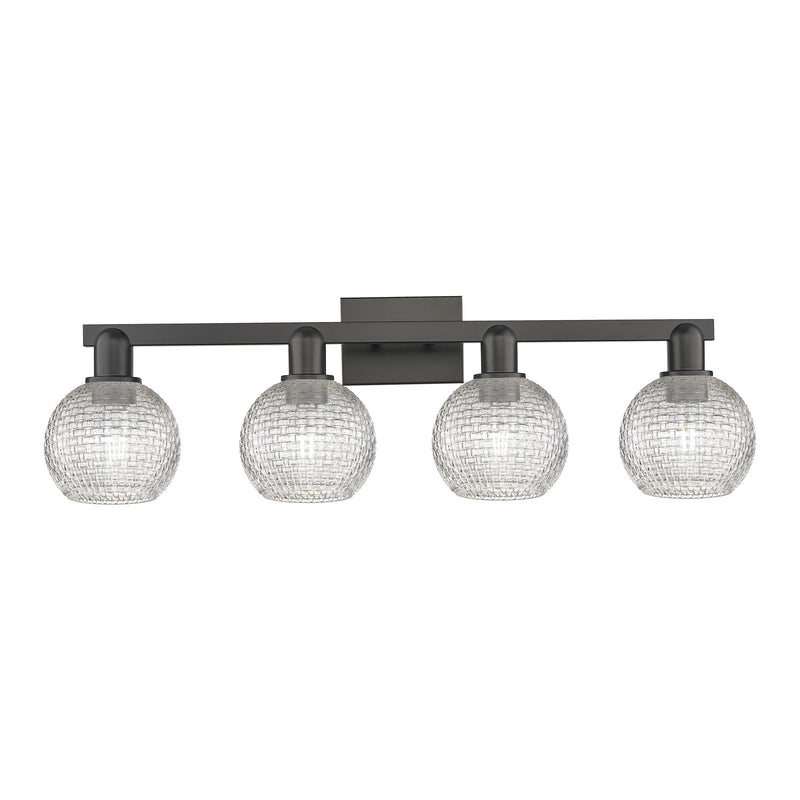 Innovations Athens 33in 4-Light Bath Vanity Light | Industrial Matte Black Steel and Clear Basket Weave Glass | Bathroom | Model 716-4W-BK-G122C-6CL