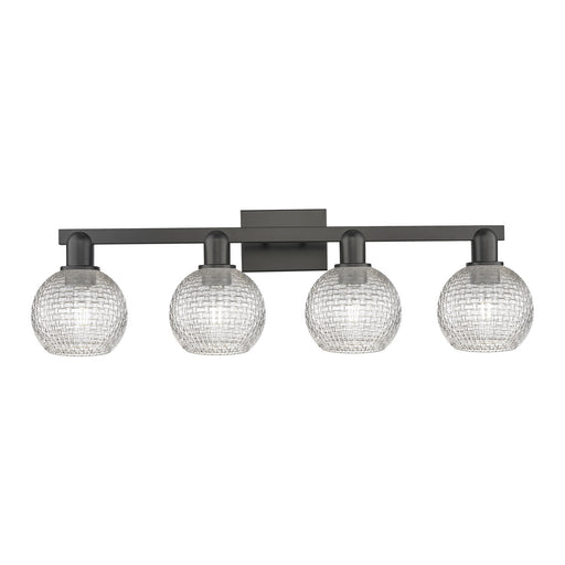 Innovations Athens 33in 4-Light Bath Vanity Light | Industrial Matte Black Steel and Clear Basket Weave Glass | Bathroom | Model 716-4W-BK-G122C-6CL