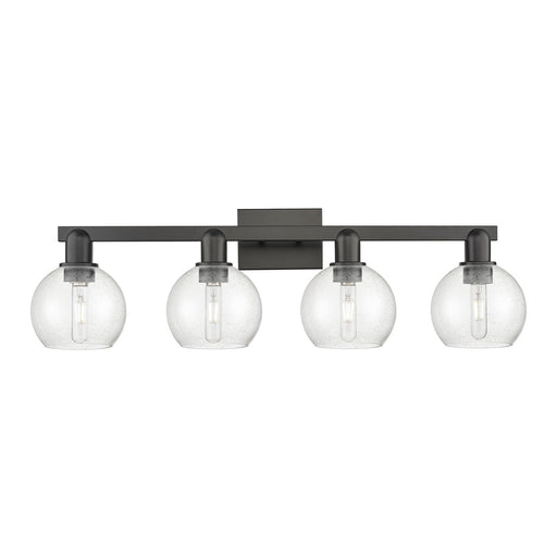 Innovations Athens 33in 4-Light Bath Vanity Light | Industrial Matte Black Steel and Seedy Glass | Bathroom Vanity | Model 716-4W-BK-G124-6