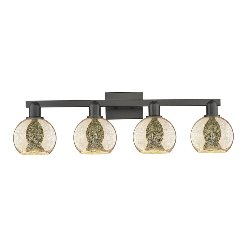 Innovations Athens 33in 4-Light Bath Vanity Light | Industrial Matte Black Steel and Mercury Glass | Bathroom Vanity | Model 716-4W-BK-G128-6