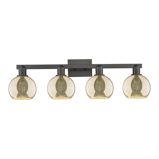 Innovations Athens 33in 4-Light Bath Vanity Light | Industrial Matte Black Steel and Mercury Glass | Bathroom Vanity | Model 716-4W-BK-G128-6