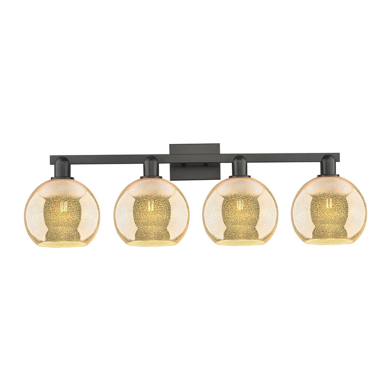 Innovations Athens 35in 4-Light Bath Vanity Light | Industrial Matte Black Steel and Mercury Glass | Bathroom Vanity | Model 716-4W-BK-G128-8