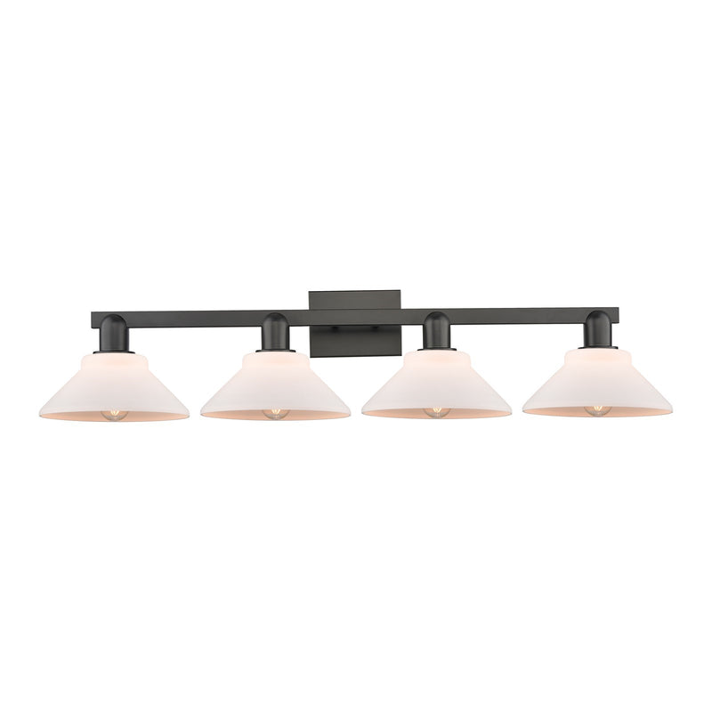 Innovations Orwell 35in 4-Light Bath Vanity Light | Industrial Matte Black Steel and Matte White Glass | Bathroom Vanity | Model 716-4W-BK-G131
