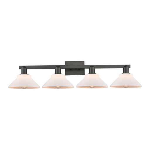 Innovations Orwell 35in 4-Light Bath Vanity Light | Industrial Matte Black Steel and Matte White Glass | Bathroom Vanity | Model 716-4W-BK-G131
