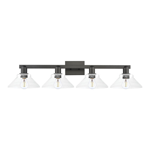 Innovations Orwell 35in 4-Light Bath Vanity Light | Industrial Matte Black Steel and Clear Glass | Bathroom Vanity | Model 716-4W-BK-G132