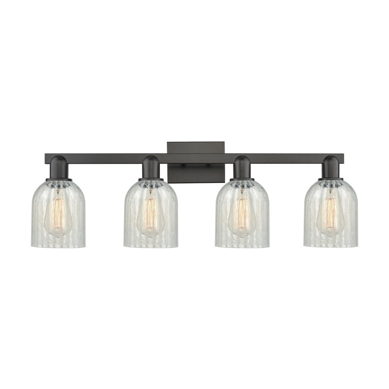 Innovations Caledonia 32in 4-Light Bath Vanity Light | Industrial Matte Black Steel and Mouchette Glass | Bathroom Vanity | Model 716-4W-BK-G2511