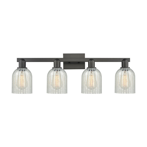 Innovations Caledonia 32in 4-Light Bath Vanity Light | Industrial Matte Black Steel and Mouchette Glass | Bathroom Vanity | Model 716-4W-BK-G2511