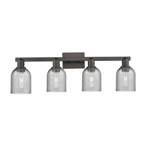 Innovations Caledonia 32in 4-Light Bath Vanity Light | Industrial Matte Black Steel and Charcoal Glass | Bathroom Vanity | Model 716-4W-BK-G257