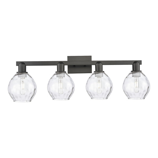 Innovations Waverly 33in 4-Light Bath Vanity Light | Industrial Matte Black Steel and Clear Glass | Bathroom Vanity | Model 716-4W-BK-G362