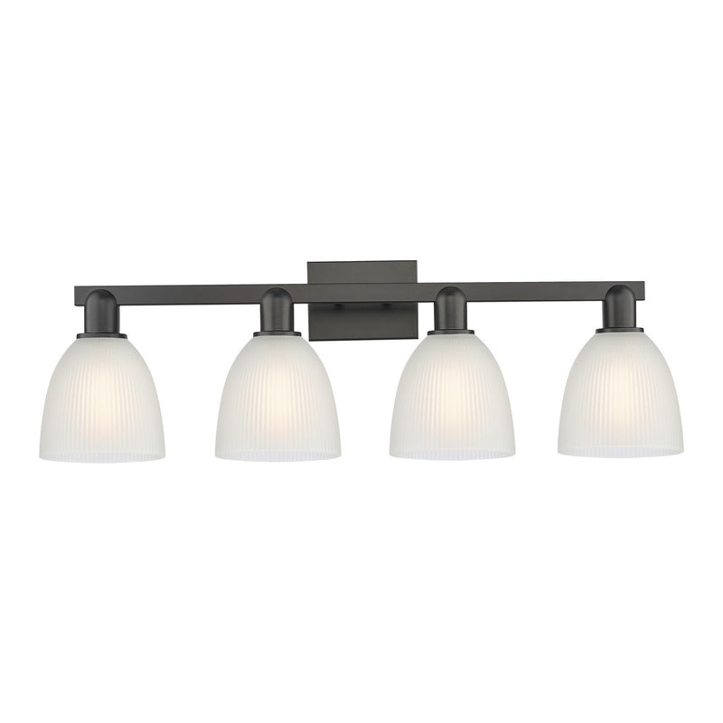 Innovations Castile 33in 4-Light Bath Vanity Light | Industrial Matte Black Steel and White Glass | Bathroom Vanity | Model 716-4W-BK-G381