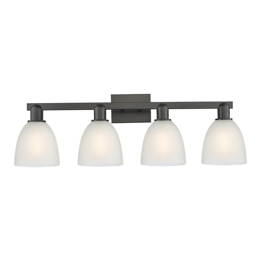 Innovations Castile 33in 4-Light Bath Vanity Light | Industrial Matte Black Steel and White Glass | Bathroom Vanity | Model 716-4W-BK-G381
