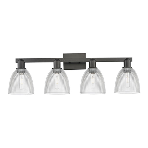 Innovations Castile 33in 4-Light Bath Vanity Light | Industrial Matte Black Steel and Clear Glass | Bathroom Vanity | Model 716-4W-BK-G382
