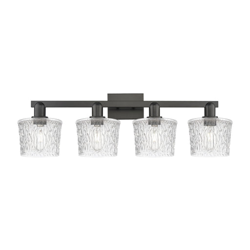 Innovations Niagara 34in 4-Light Bath Vanity Light | Industrial Matte Black Steel and Clear Glass | Bathroom Vanity | Model 716-4W-BK-G402