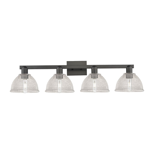 Innovations Arietta 35in 4-Light Bath Vanity Light | Industrial Matte Black Steel and Clear Glass | Bathroom Vanity | Model 716-4W-BK-G422