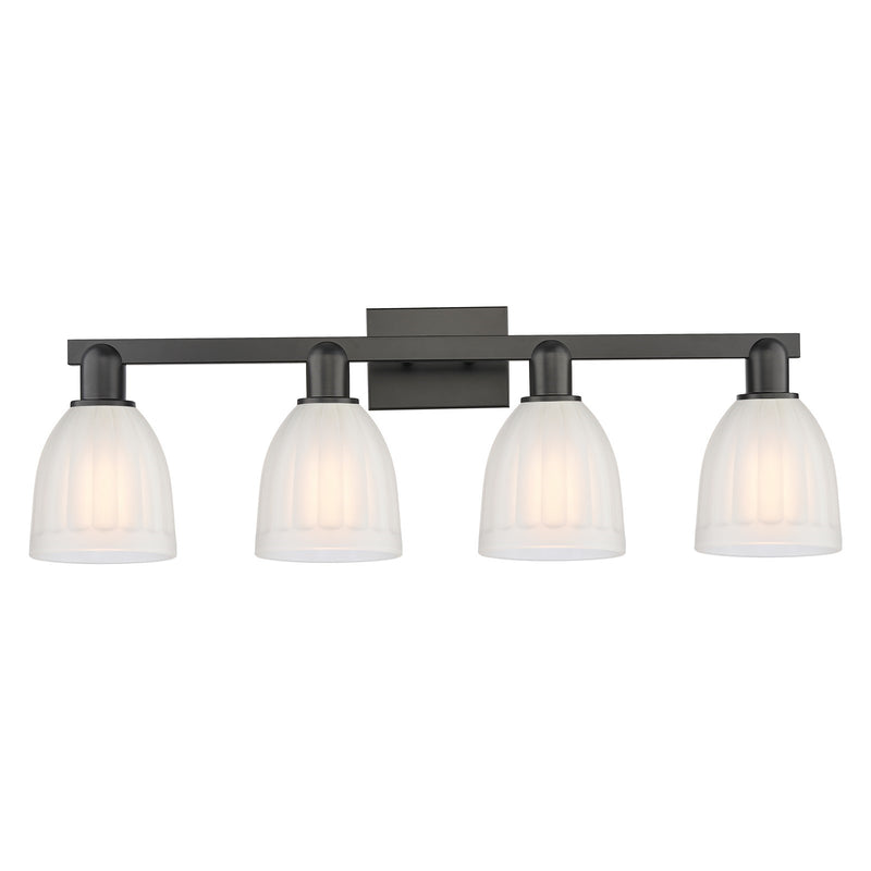Innovations Brookfield 33in 4-Light Bath Vanity Light | Industrial Matte Black Steel and White Frosted Ribbed Glass | Bathroom | Model 716-4W-BK-G441